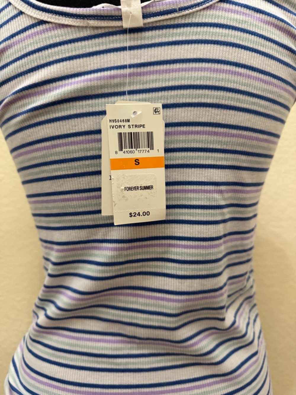 Hippie Rose Striped Ribbed Tank - Blue, White & Lavender - Picture 3 of 4